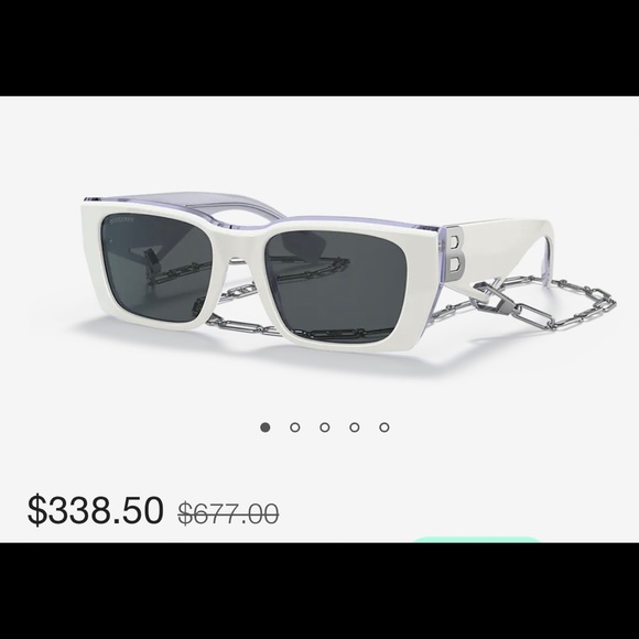 BURBERRY CLASSIC RECTANGLE SUNGLASSES WITH BOLD “B” LOGO & DETACHABLE B CHAIN - Picture 6 of 16